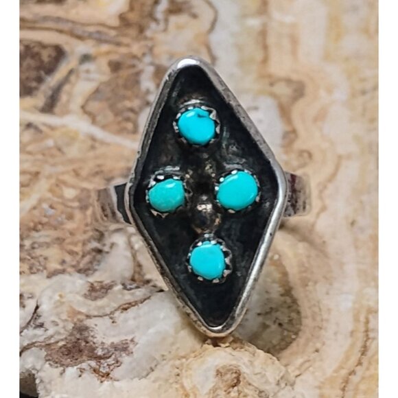 Vtg Zuni Snake Eye Turquoise Sterling Silver Ring Size 7 - Picture 3 of 8